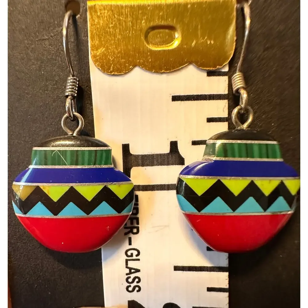 Native American Jar Shaped Earring. Lightweight. Multi gemstones